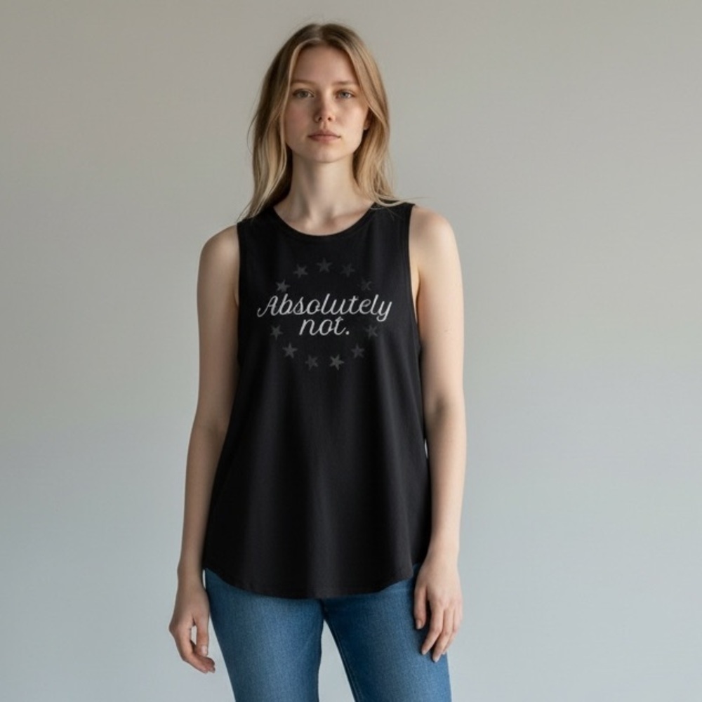 Chrldr Black Tank Size Small White Graphic Absolutely Not with Stars